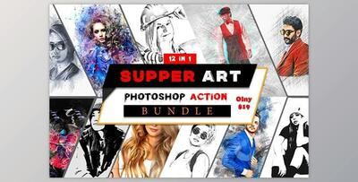 Supper Art Photoshop Action Bundle Creativemarket - 11017664