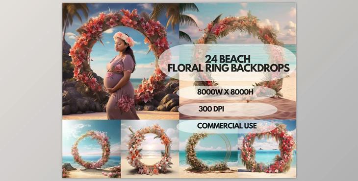 Beach Floral Ring Maternity Backdrop