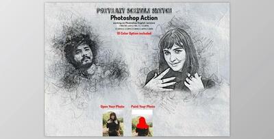 Portrait Scribble Sketch PS Action CreativeMarket-5893102