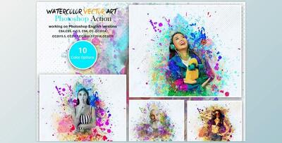 Watercolor Vector Art PS Action CreativeMarket-5566054 (ATN, PDF, ABR, PAT)