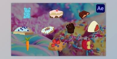 Cartoon Sweets And Fruits Sticker Animations for After (Videohive 48046888) - AE Project