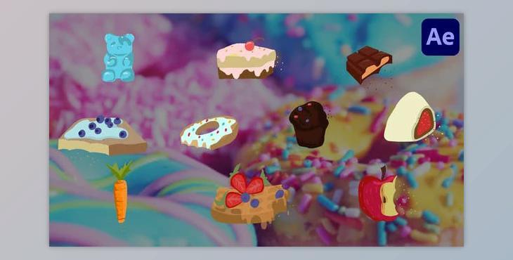 Cartoon Sweets And Fruits Sticker Animations for After (Videohive 48046888) - AE Project