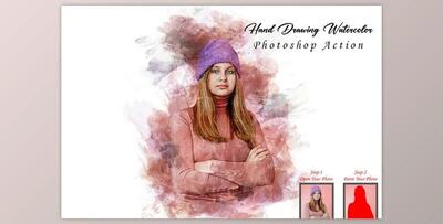 Hand Drawing Watercolor PS Action CreativeMarket - 10360584