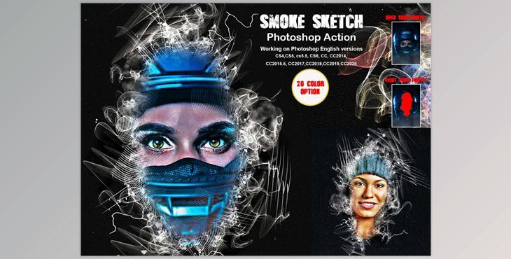 Smoke Sketch Photoshop Action CreativeMarket 5883898 (ATN, ABR, PAT)