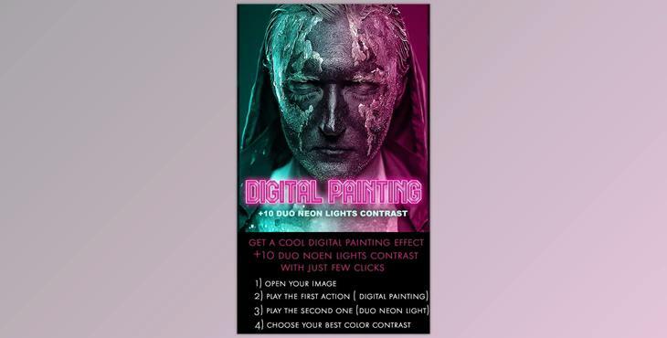 Digital Painting + 10 Duo Neon Light Contrast – Photoshop Action GraphicRiver-30220055