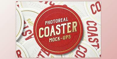 Photoreal Coaster Mockup Bundle Logo (PSD)