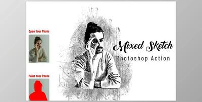 Mixed Sketch Photoshop Action CreativeMarket - 6922478