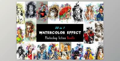 Watercolor Effect Photoshop Action Bundle CreativeMarket - 10888912