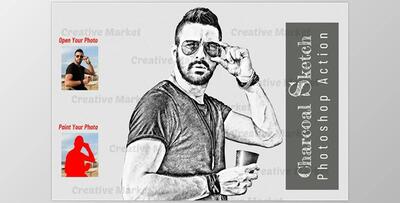 Charcoal Sketch Photoshop Action CreativeMarket - 7053812