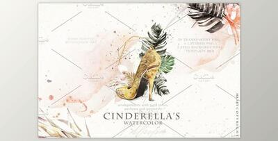 Cinderella Shoes Watercolor (PNG, PSD, JPG)