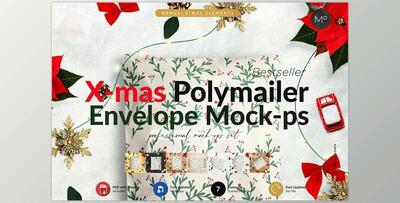 X-mas Polymailer Mailer Mock-ups CreativeMarket-5700687 (PSD)