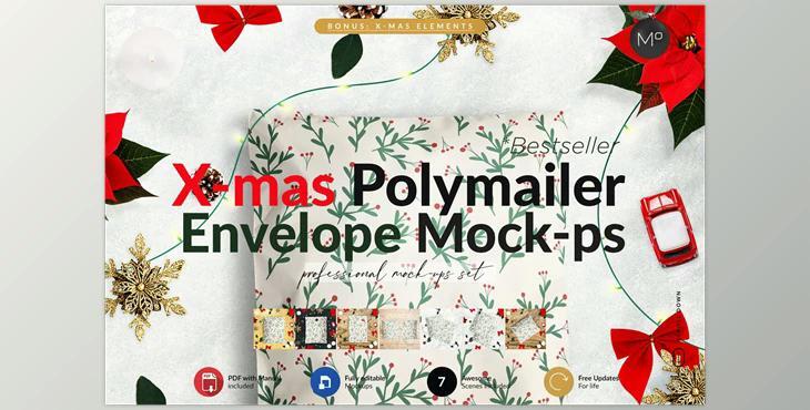 X-mas Polymailer Mailer Mock-ups CreativeMarket-5700687 (PSD)