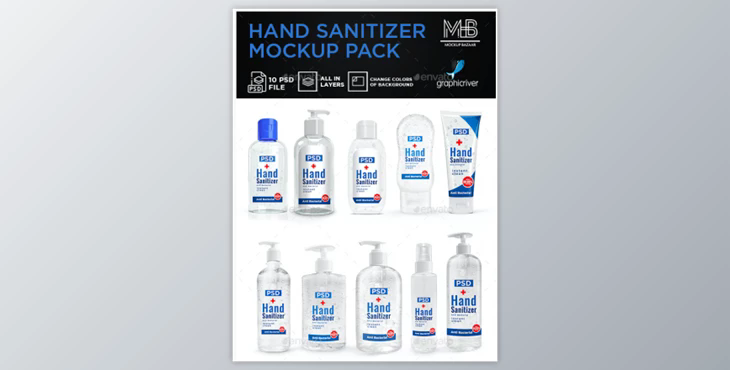 Hand Sanitizer Bottle Mockup Pack (PSD)