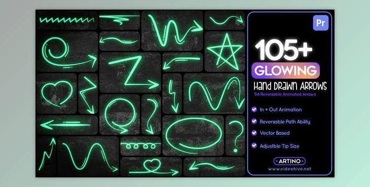 105 Glowing Hand Drawn Arrows Mogrt (Videohive 51447624)