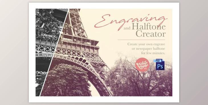 Engrave and Halftone Creator (PSD, JPG, GRD)