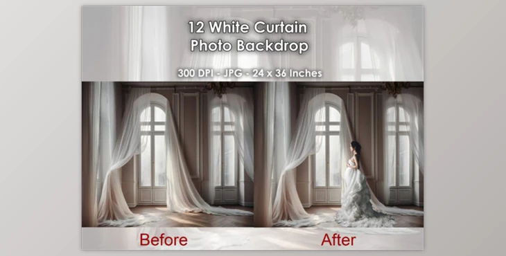 12 White & Pink Curtains Photo Backdrop