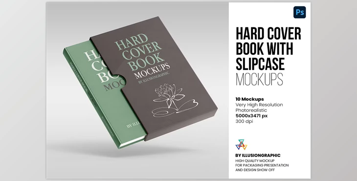Hard Cover Book with Slipcase Mockup CreativeMarket - 6375247