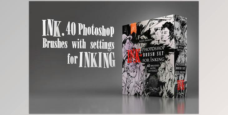 Flippednormals – INK. 40 Photoshop Brushes for Inking (abr, atn, jpg, pdf)