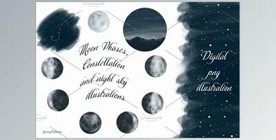 Moon Phases and Constellation CreativeMarket-2517893 (PNG, JPG)