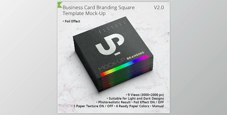 Business Card Branding with Foil effect Square Template Mock-Up V2.0 GraphicRiver-28422485