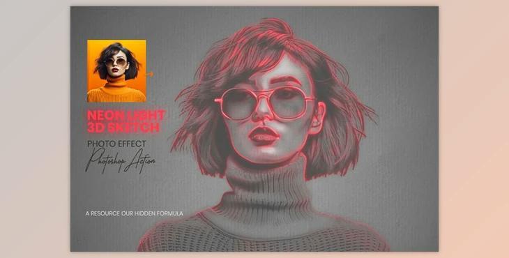 Photoshop 3D Neon Light Sketch