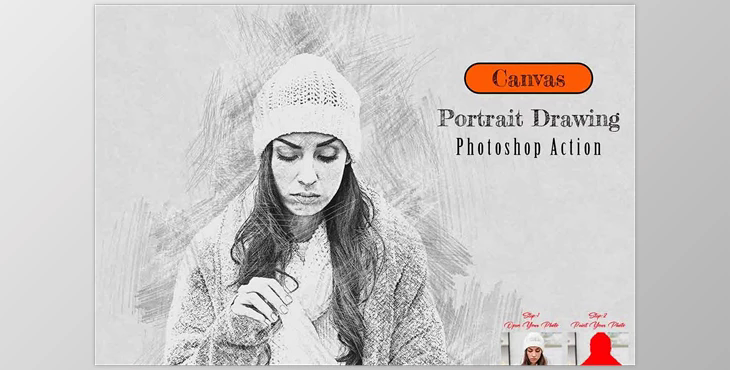 Canvas Portrait Drawing Photoshop Action Creative Market – 13410231