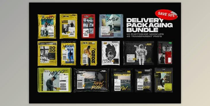Delivery Packaging Mockup Bundle (PNG, PSD, PDF)