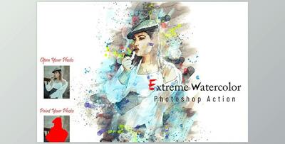 Extreme Watercolor Photoshop Action CreativeMarket - 7080961