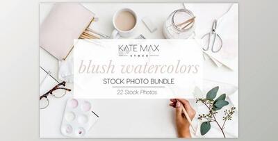 Blush Pink Watercolors Stock Bundle By KateMaxStock