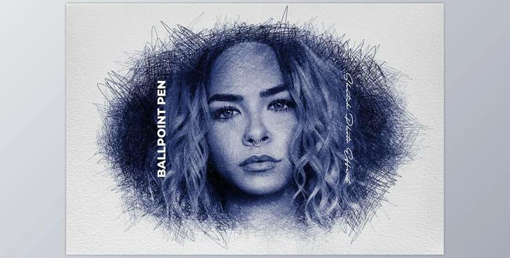 Ballpoint Pen Sketch Photo Effect CreativeMarket-5988452 (PSD)
