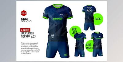 V Neck Soccer kit Mockup CreativeMarket - 7410377