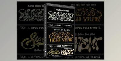 Bundle 4 PSD Y2K Golden Text Effect - 92004790