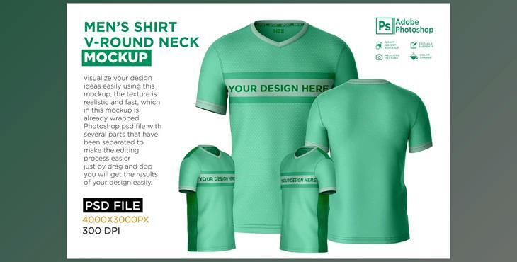 T-Shirt Round V-Neck Mockup CreativeMarket - 7250116