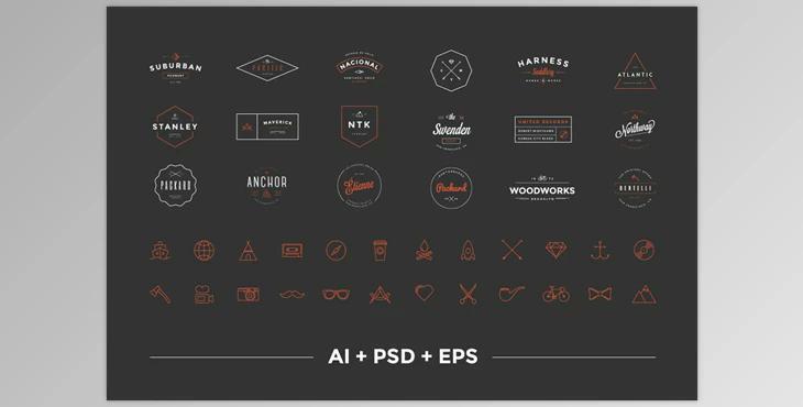 Hipster Vintage Logo Pack CreativeMarket-60468 (TTF, OTF, JPG, PSD, EPS, AI)