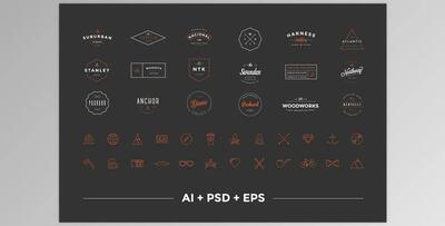 Hipster Vintage Logo Pack CreativeMarket-60468 (TTF, OTF, JPG, PSD, EPS, AI)