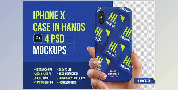 iPhone X Plastic Case Hands Mockup CreativeMarket-5336853