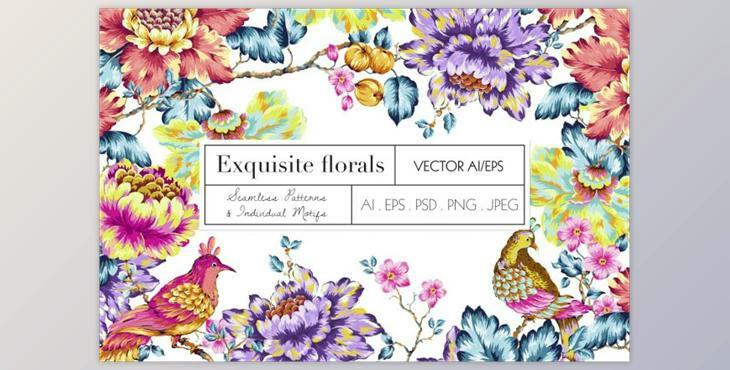 Exquisite Floral Print in 2 Repeats By TSTUDIO (PSD, PNG, JPEG, EPS)