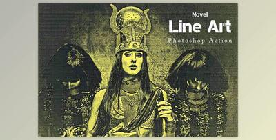 Novel Line Art Photoshop Action Creativemarket - 91673323