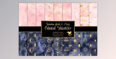 Watercolor Blush & Navy Celestial Textures Pack