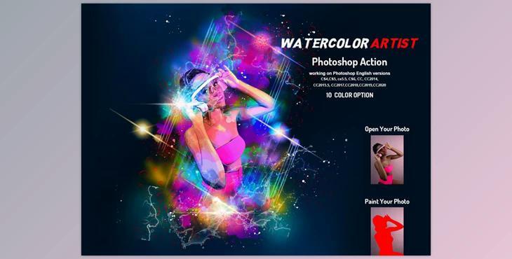 Watercolor Artist Photoshop Action CreativeMarket-6004640 (ATN, ABR)