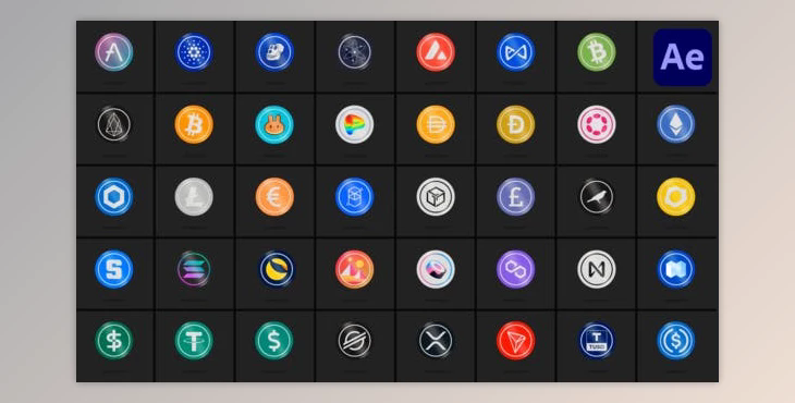 40 Cryptocurrencies for After Effects (Videohive 47365136) - AE Project