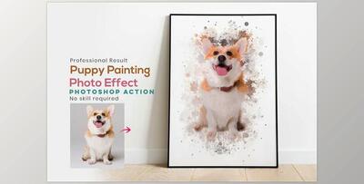 Puppy Painting Photoshop Action Creativemarket - 10996333