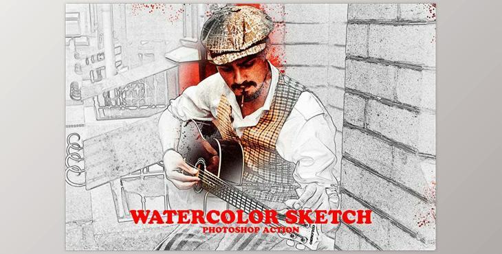 Watercolor Sketch Photoshop Action CreativeMarket-6317739 (ABR, ATN)