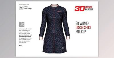 3D Women Dress Shirt LS Mockup By Mildstudio (PSD)