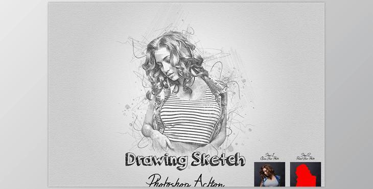 Drawing Sketch Photoshop Action CreativeMarket - 7402525