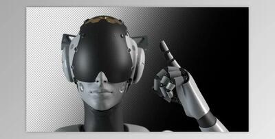 portrait of a robot, the robot makes a hand gesture indicating the importance of information. (Videohive 47550696)