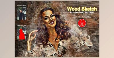 Wood Sketch Photoshop Action CreativeMarket-5631877 (ATN, ABR, PAT)