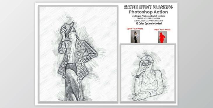 Sketch Drawing Effect PS Action By Studio Retouch