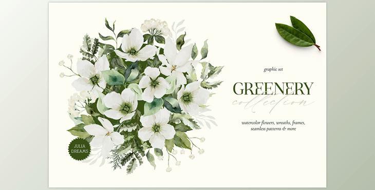 Greenery Watercolor Collection CreativeMarket - 7139406
