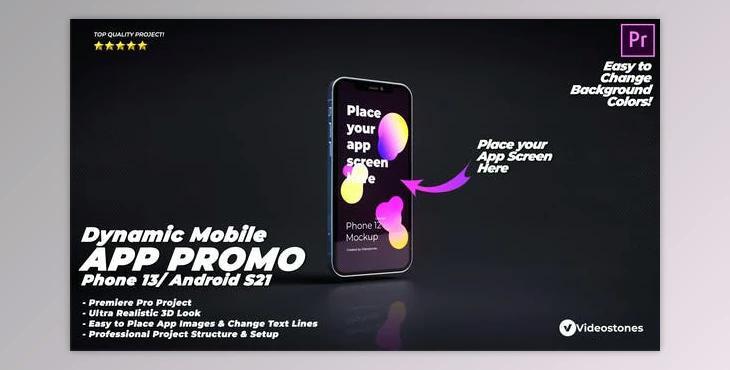 Dynamic Mobile App Promo - Phone 13 - Android - 3d Mobile App Demo Presentation Premiere Pro - Videohive 34108806
